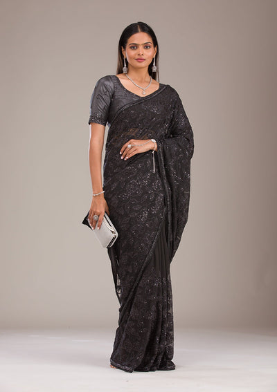 Black Cutdana Tissue Saree-Koskii