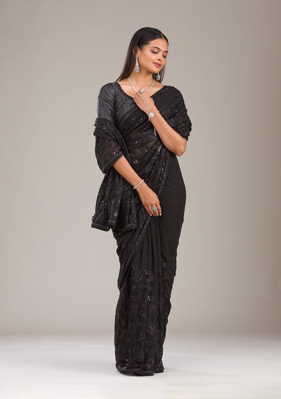 Black Cutdana Tissue Saree-Koskii