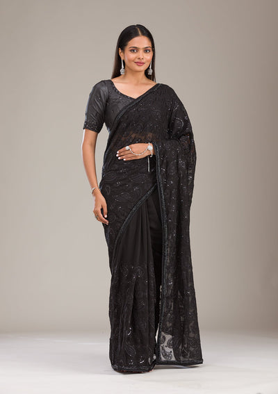 Black Cutdana Tissue Saree-Koskii