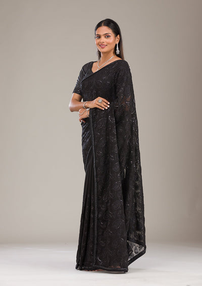 Black Cutdana Tissue Saree-Koskii