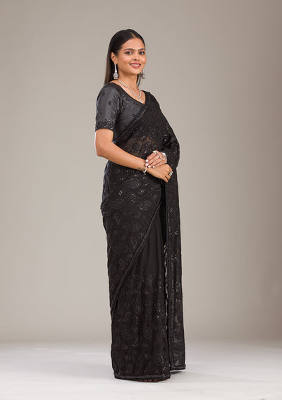 Black Cutdana Tissue Saree-Koskii