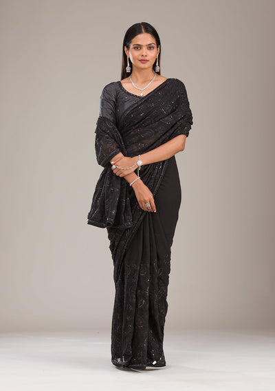 Black Cutdana Tissue Saree-Koskii