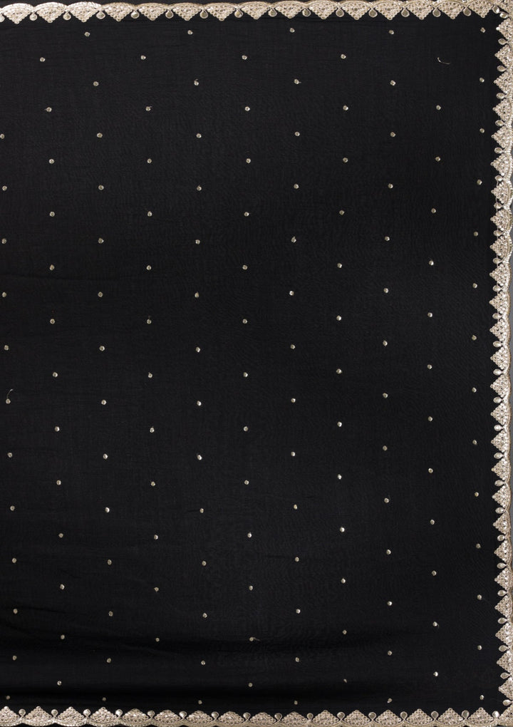 Black Gotapatti Raw Silk Saree-Koskii