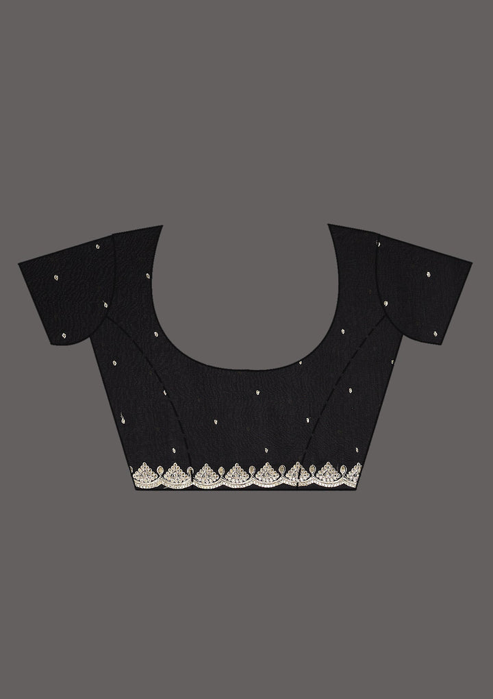 Black Gotapatti Raw Silk Saree-Koskii