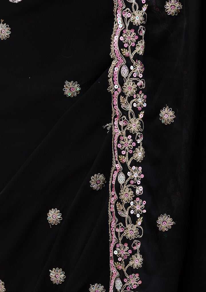 Black Gotapatti Satin Saree-Koskii