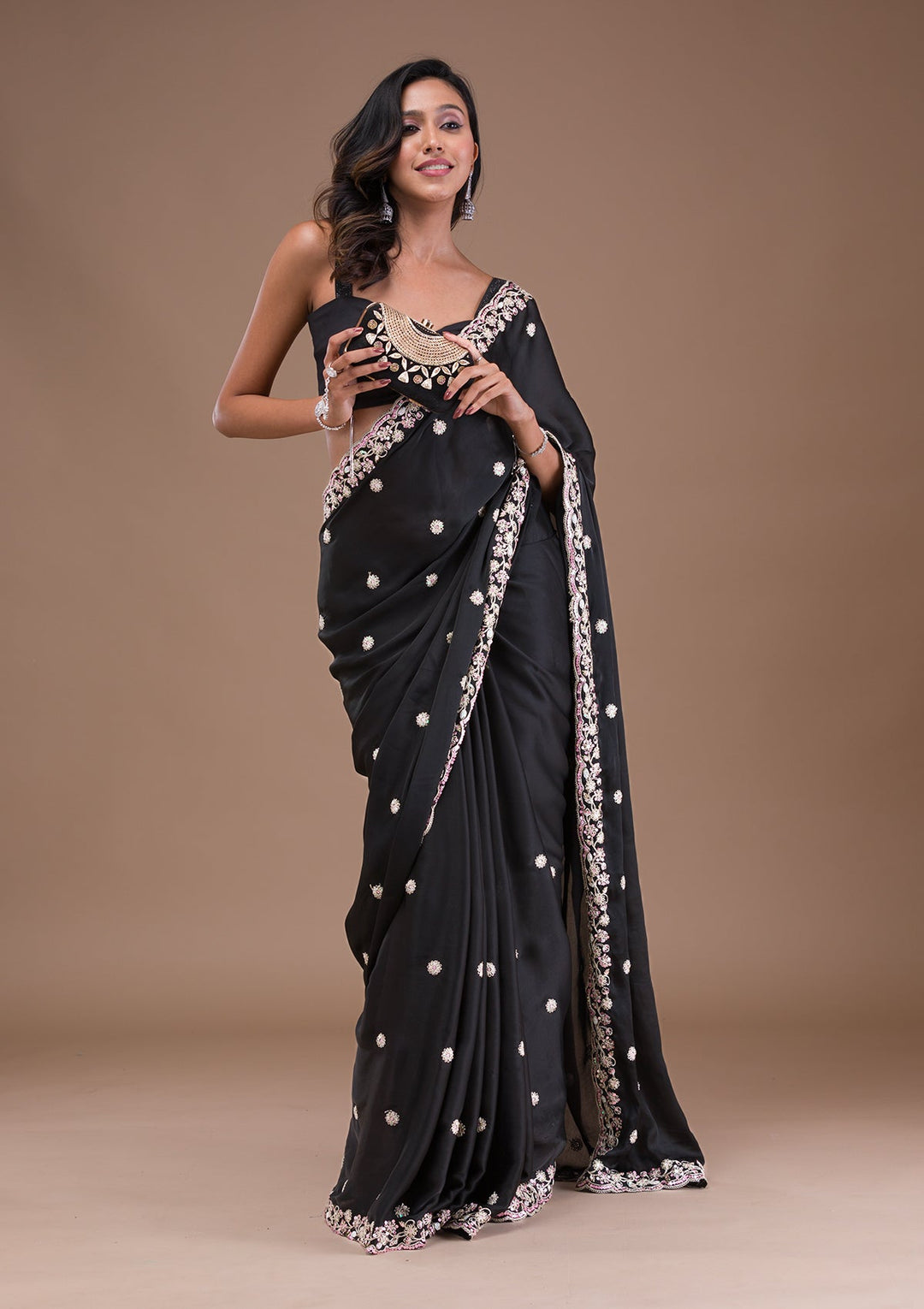 Black Gotapatti Satin Saree-Koskii