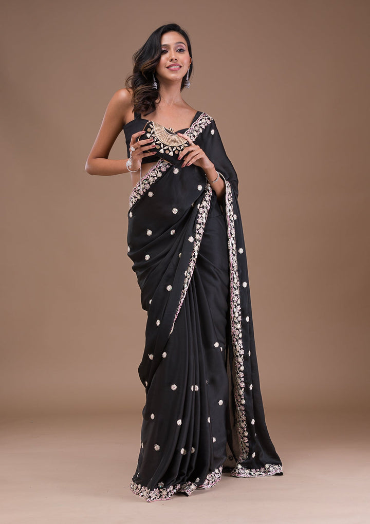 Black Gotapatti Satin Saree-Koskii