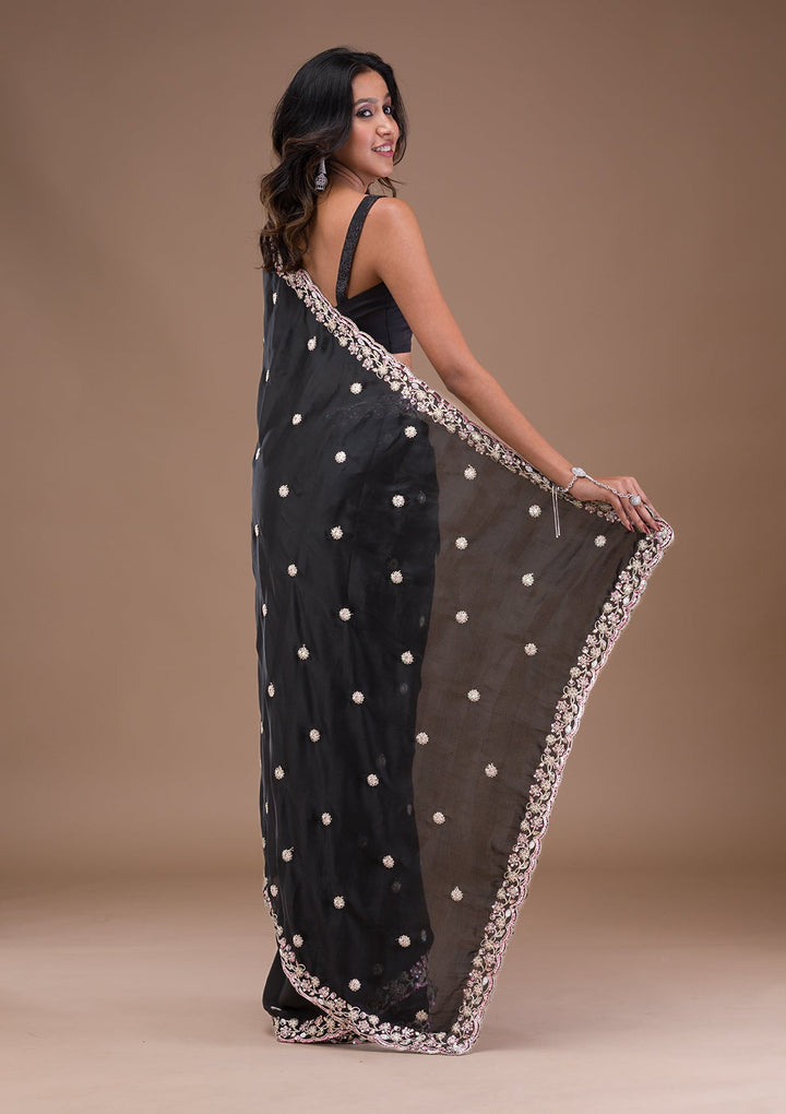 Black Gotapatti Satin Saree-Koskii