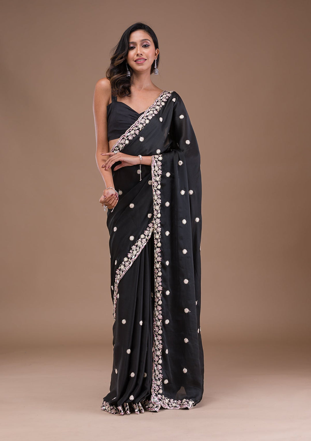 Black Gotapatti Satin Saree-Koskii