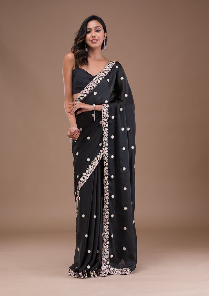 Black Gotapatti Satin Saree-Koskii