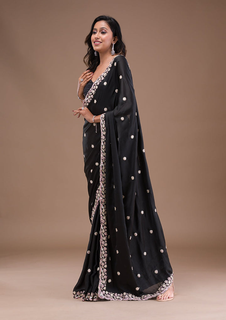 Black Gotapatti Satin Saree-Koskii