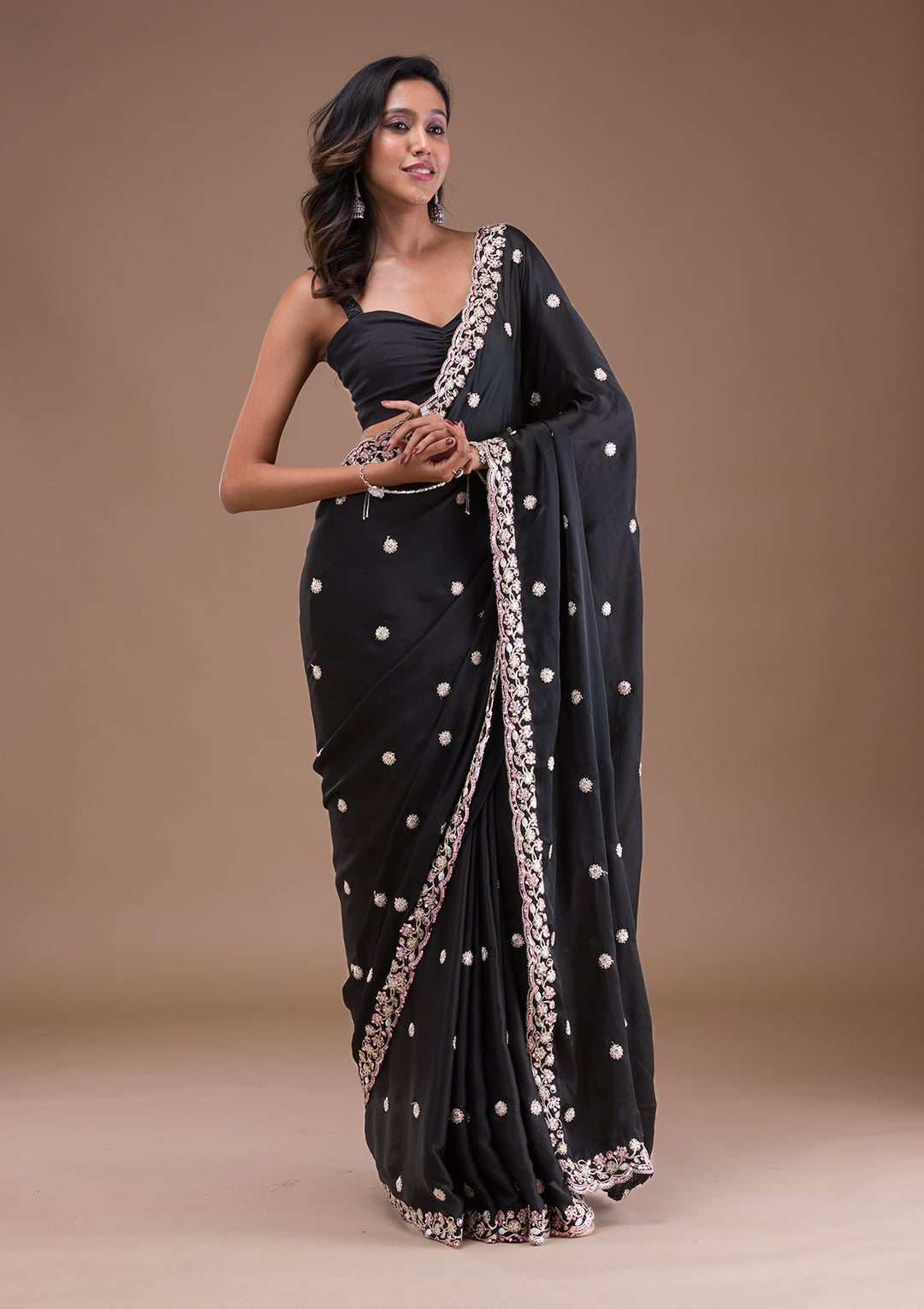 Black Gotapatti Satin Saree-Koskii
