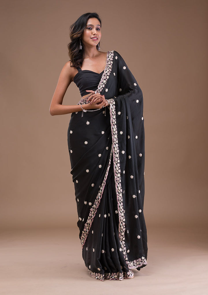 Black Gotapatti Satin Saree-Koskii