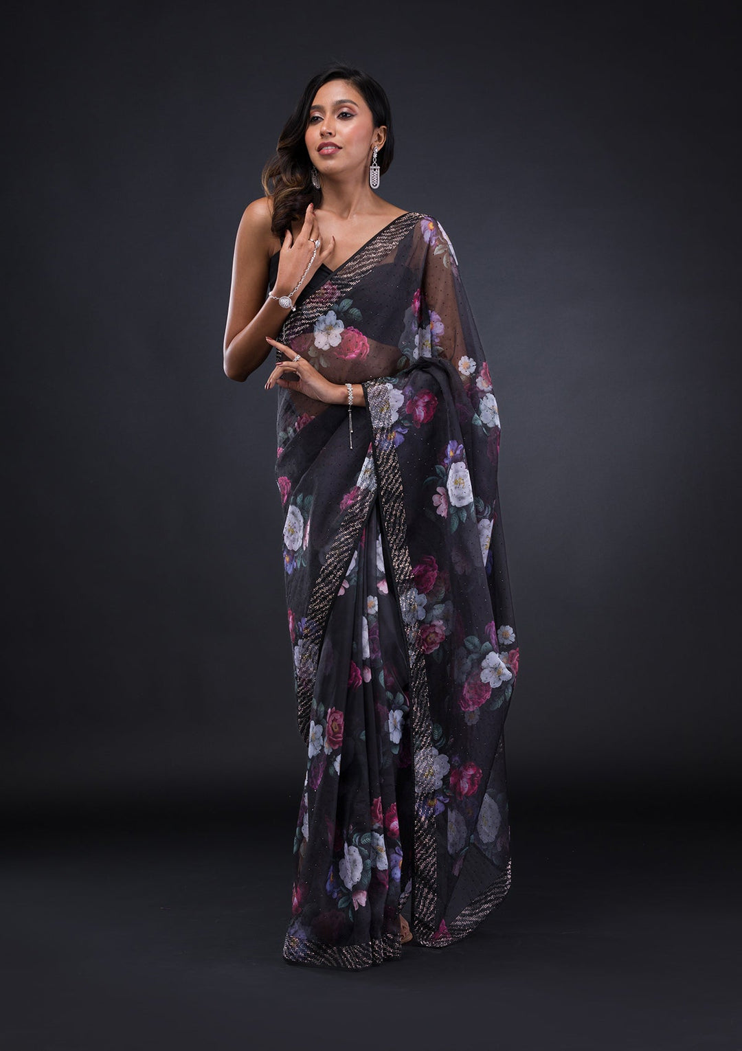 Rust Stonework Tissue Designer Saree-Koskii