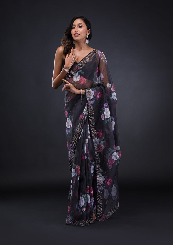 Rust Stonework Tissue Designer Saree-Koskii