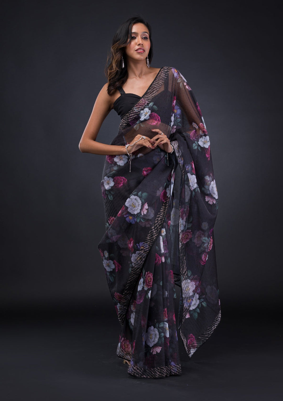 Rust Stonework Tissue Designer Saree-Koskii
