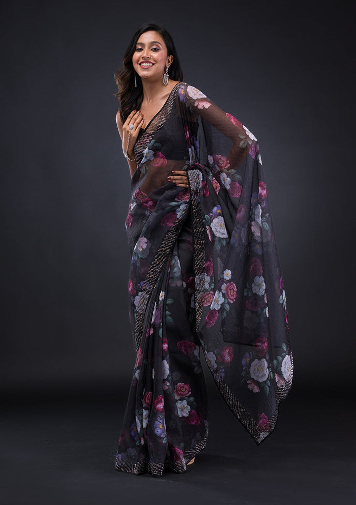 Rust Stonework Tissue Designer Saree-Koskii