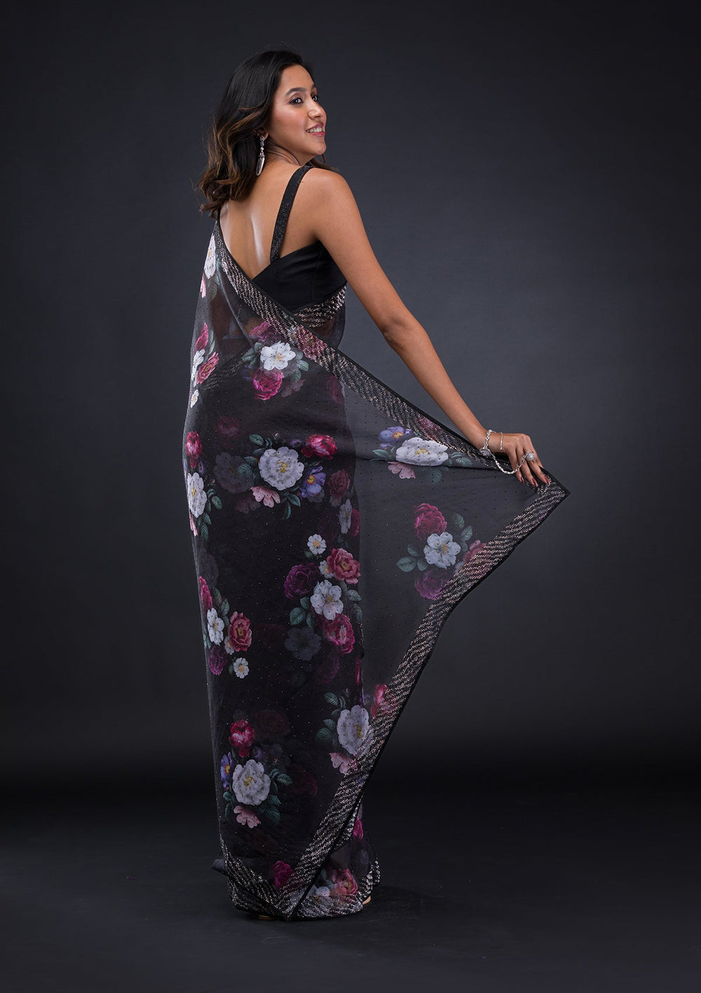 Rust Stonework Tissue Designer Saree-Koskii