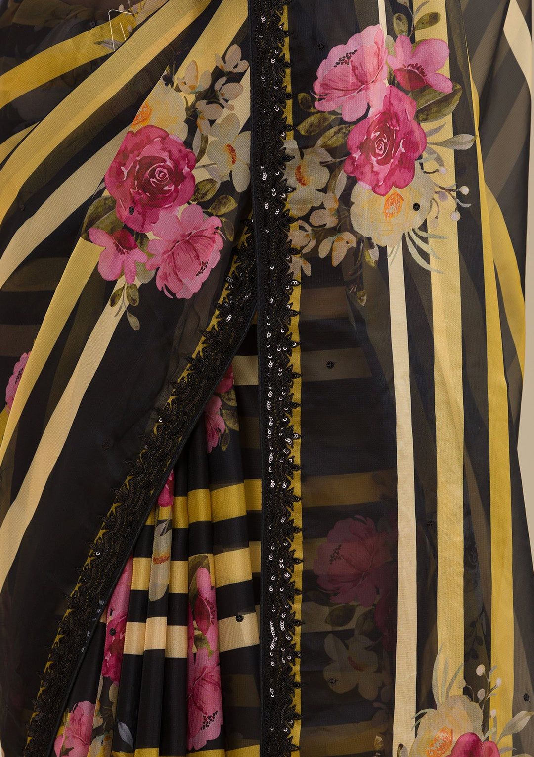 Black Printed Georgette Saree-Koskii