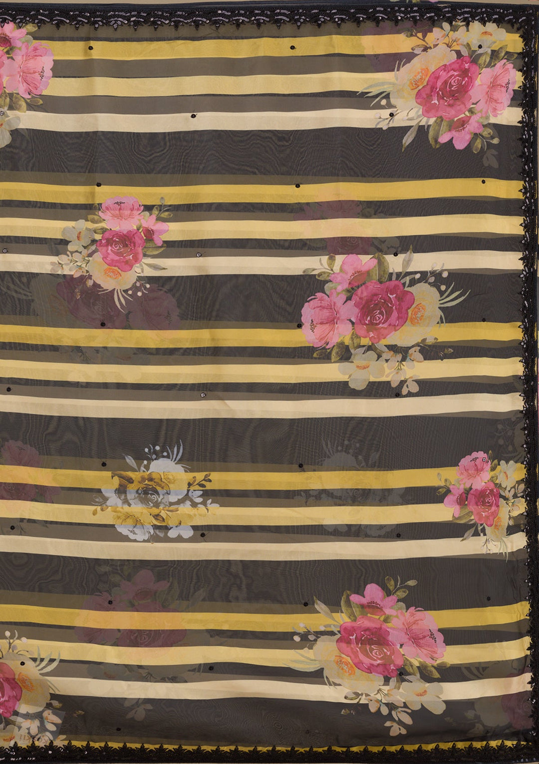 Black Printed Georgette Saree-Koskii