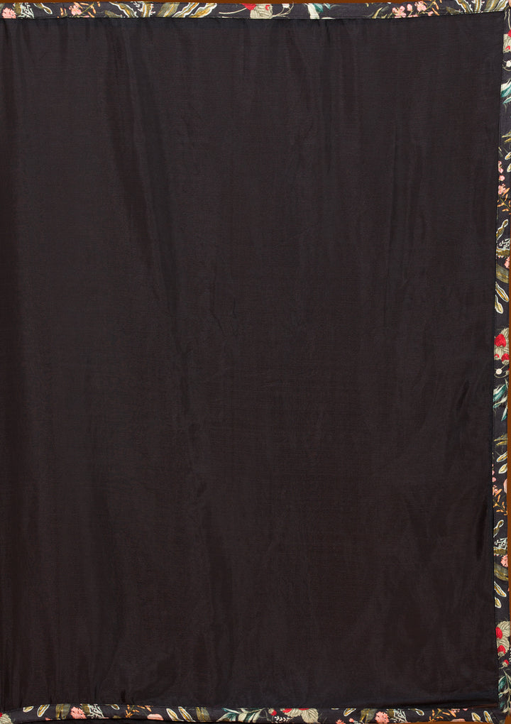 Black Printed Semi Crepe Readymade Salwar Suit