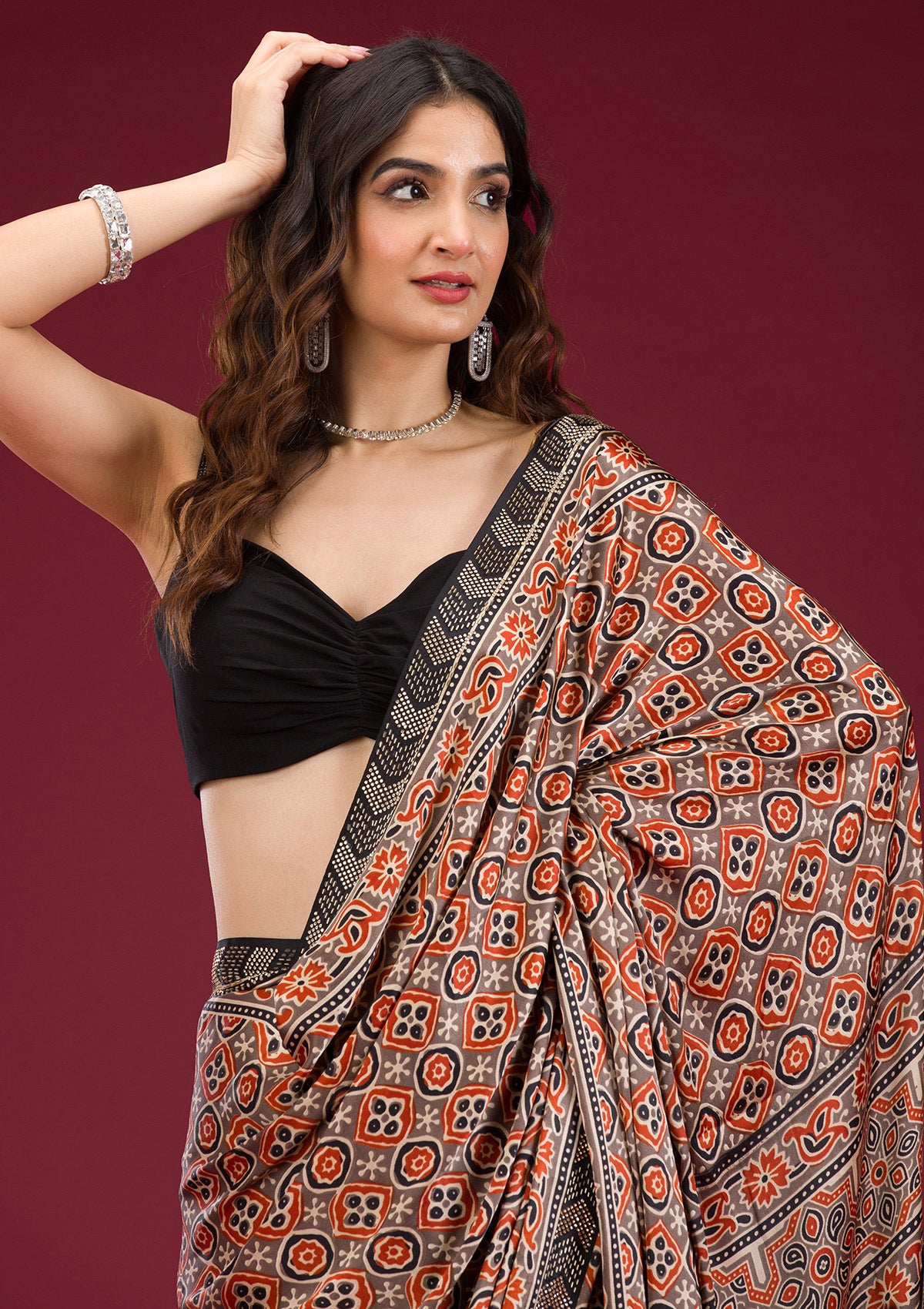 Black Printed Silk Saree