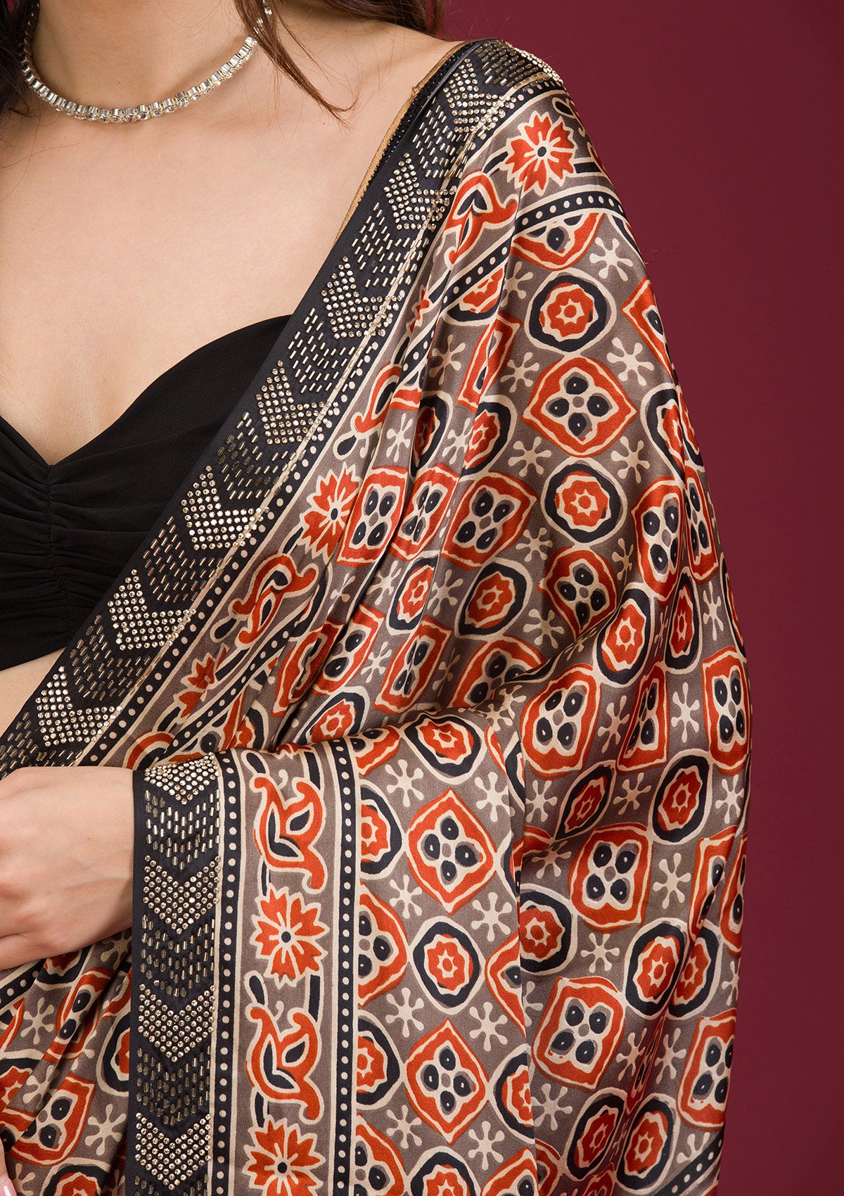 Black Printed Silk Saree