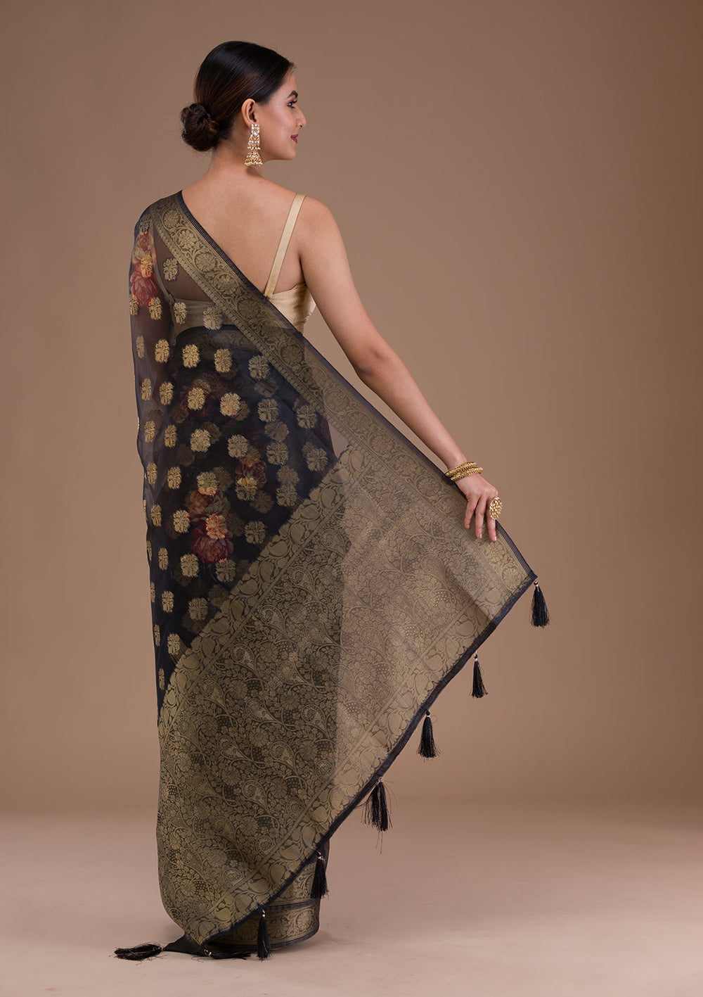 Peach Stonework Tissue Designer Saree-Koskii