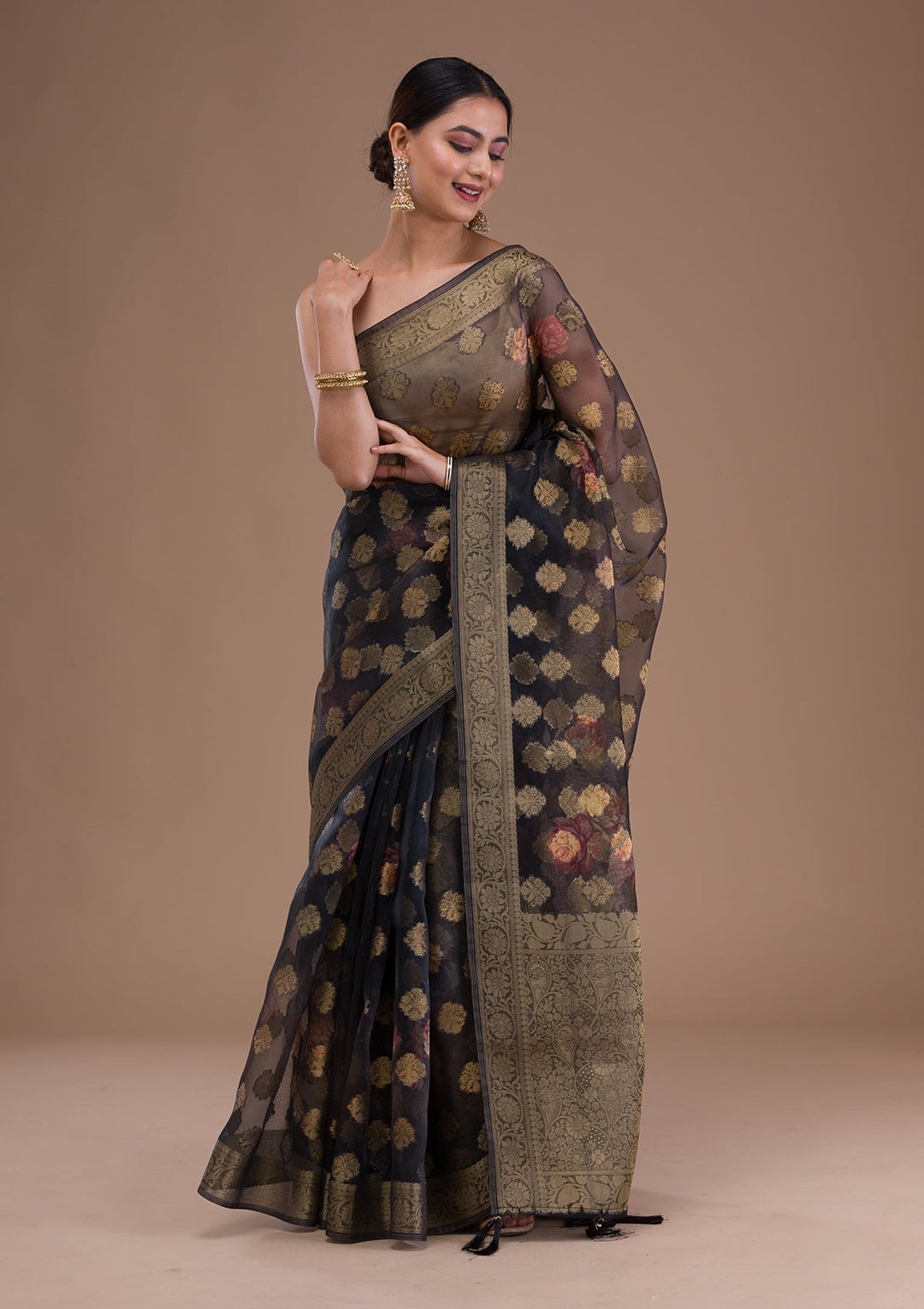 Peach Stonework Tissue Designer Saree-Koskii