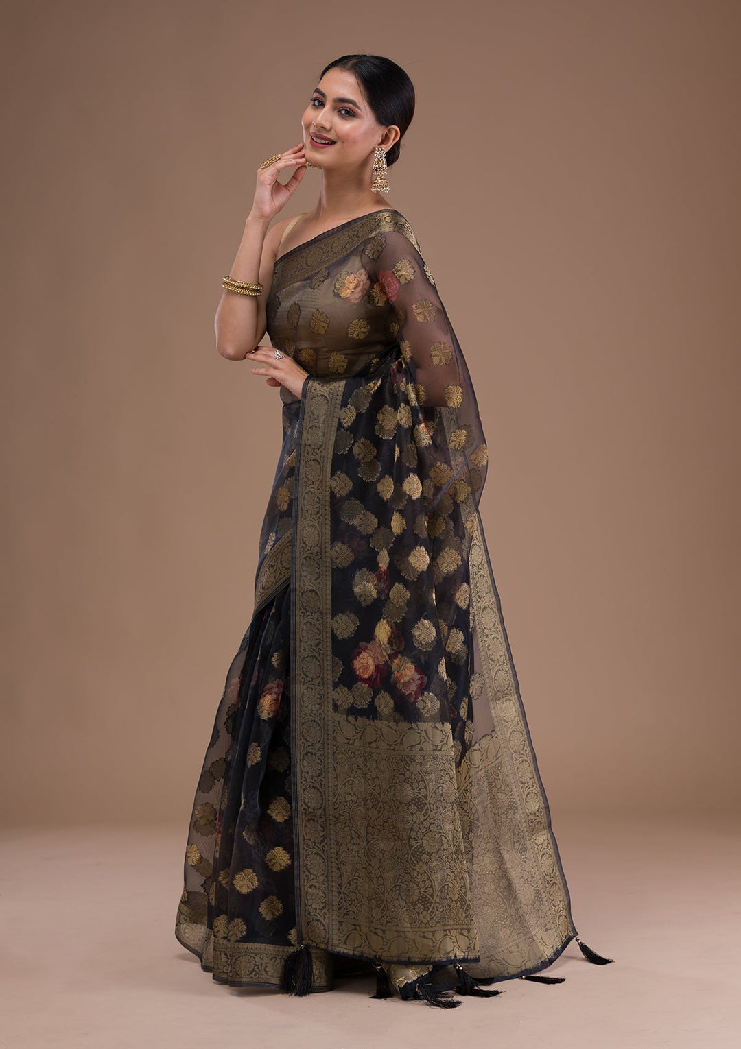 Peach Stonework Tissue Designer Saree-Koskii