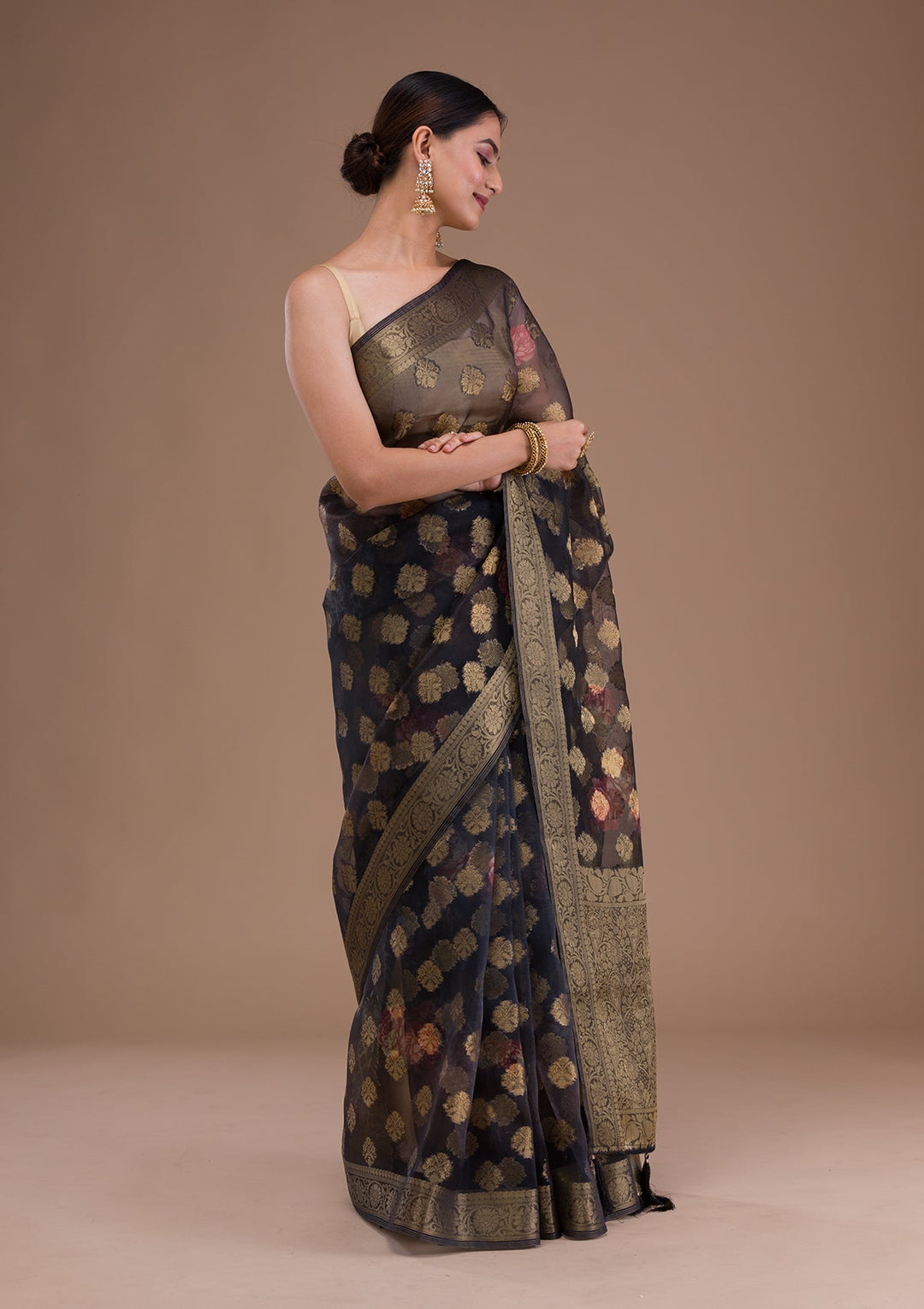 Peach Stonework Tissue Designer Saree-Koskii