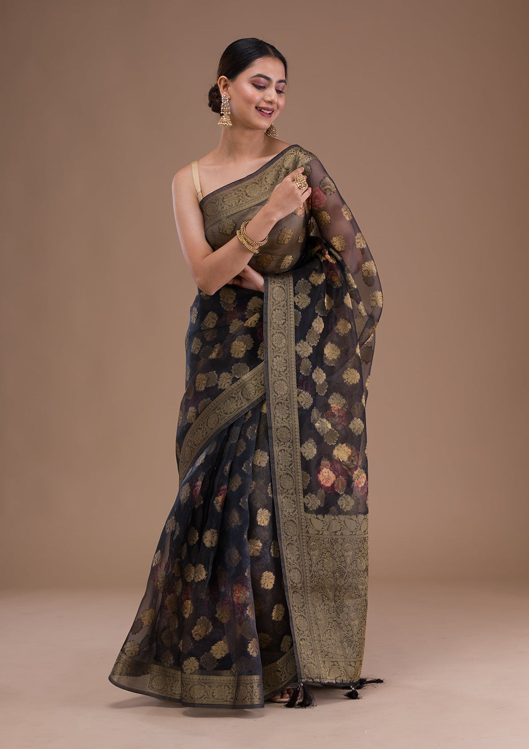 Peach Stonework Tissue Designer Saree-Koskii
