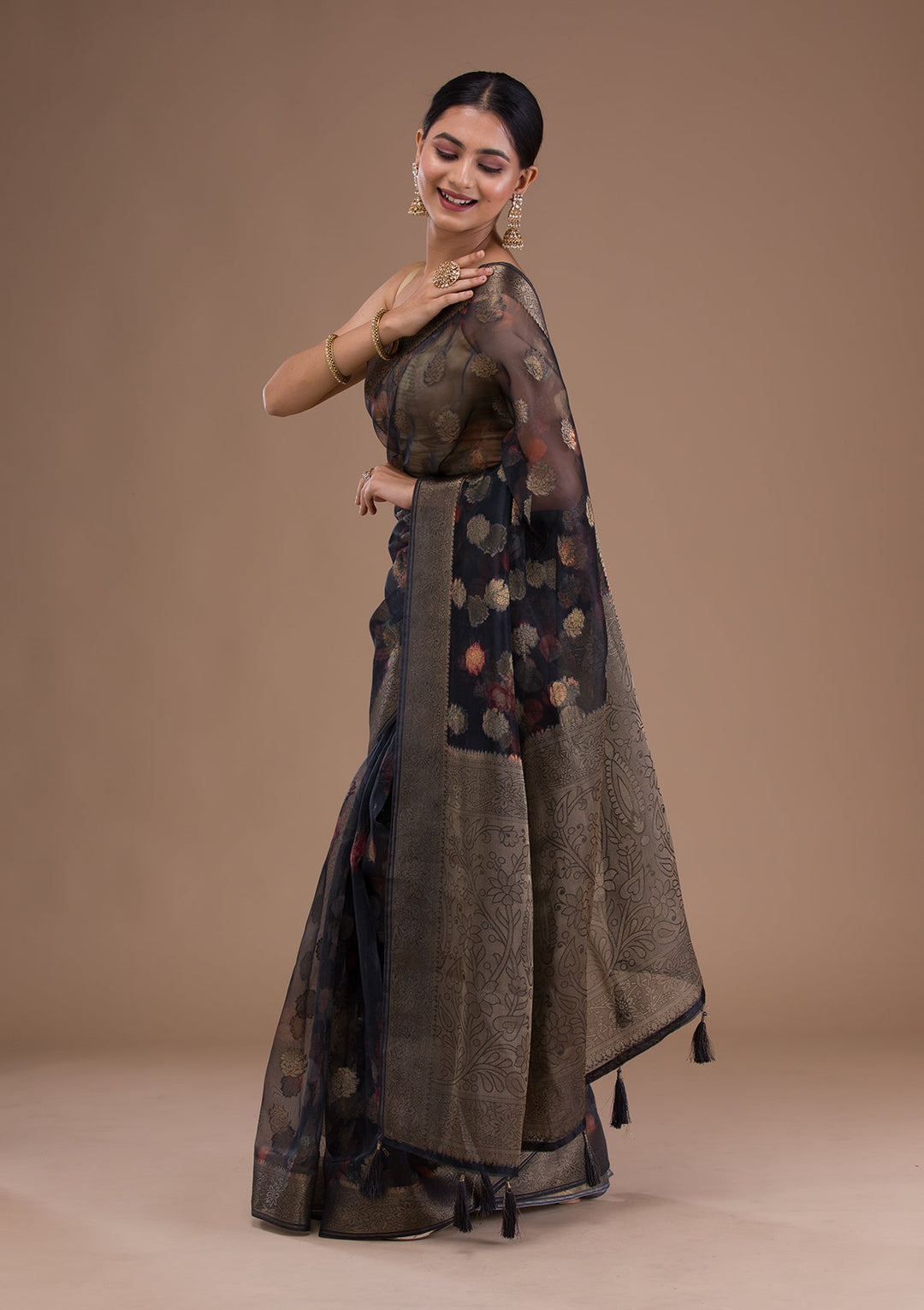 Red Stonework Satin Designer Saree-Koskii