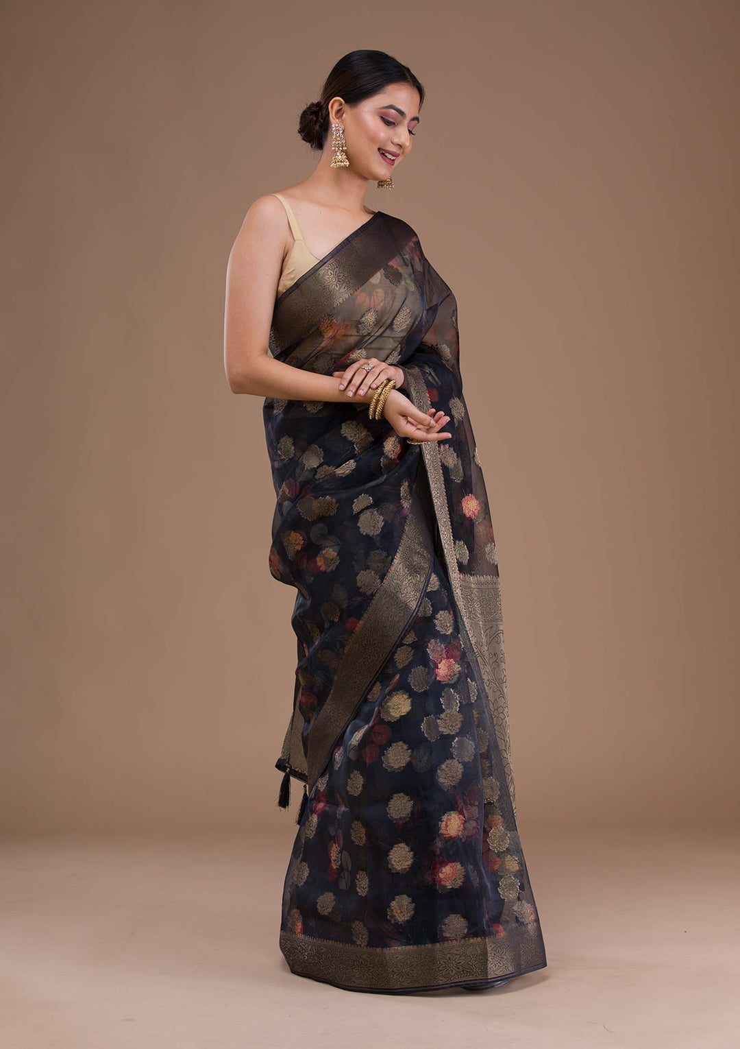 Red Stonework Satin Designer Saree-Koskii