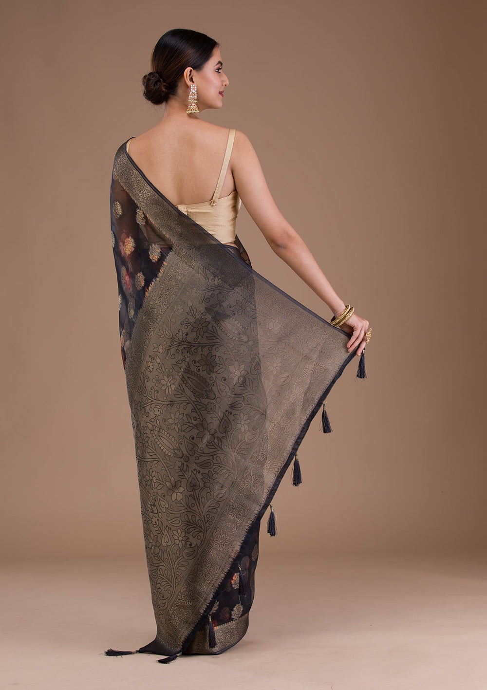 Wine Stonework Satin Designer Saree-Koskii