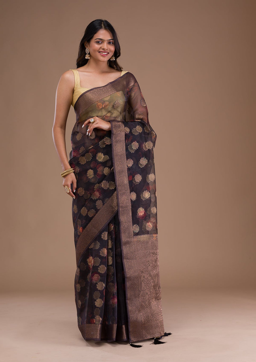 Pink Zariwork Georgette Designer Saree-Koskii