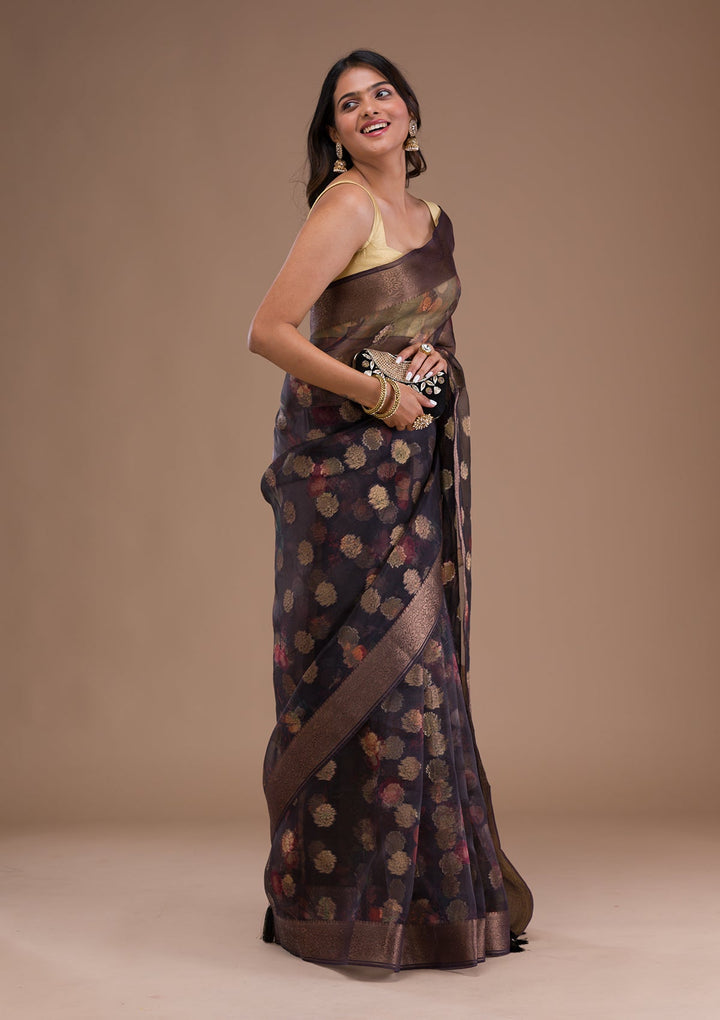 Pink Zariwork Georgette Designer Saree-Koskii
