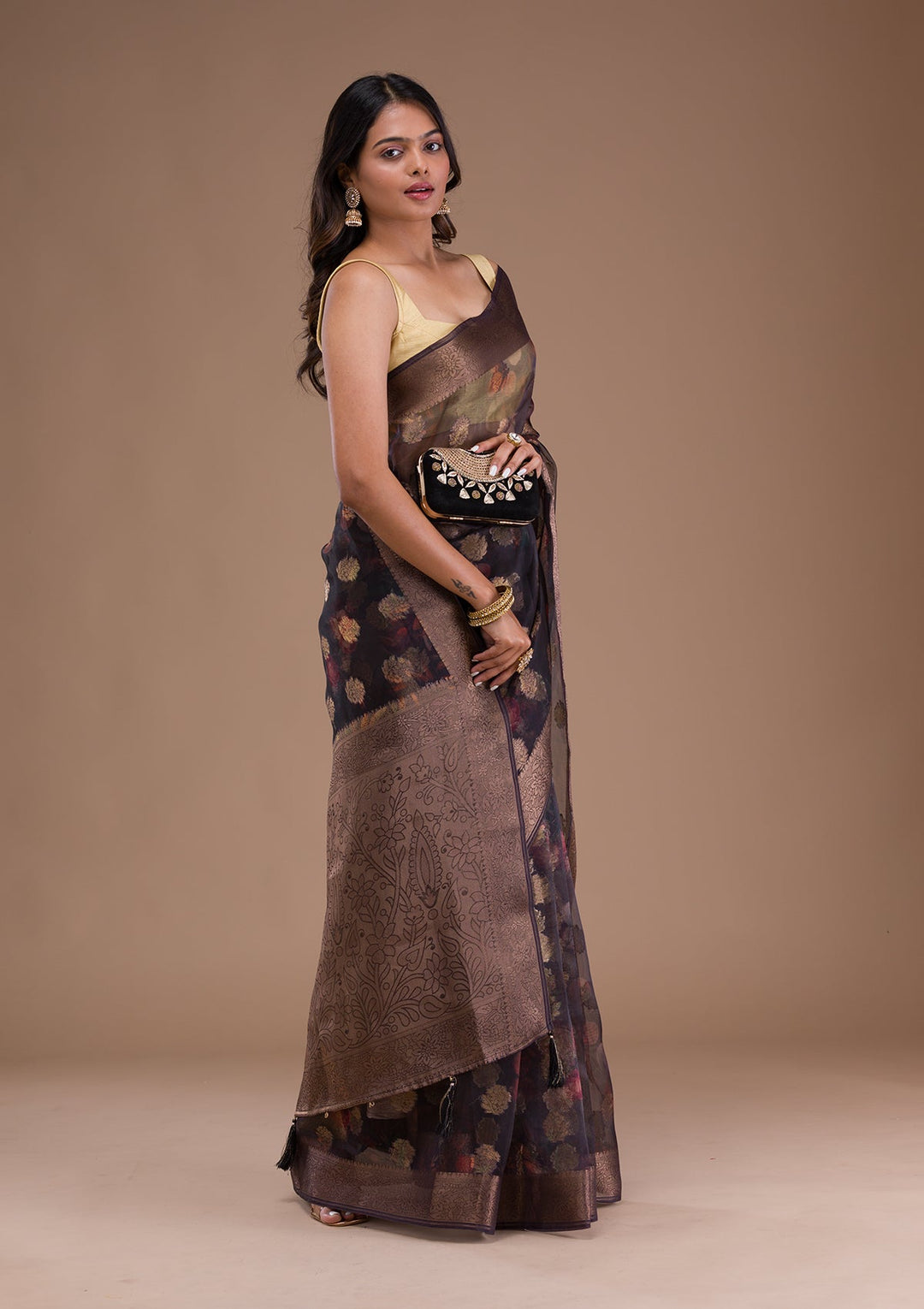 Sky Blue Zariwork Georgette Designer Saree-Koskii