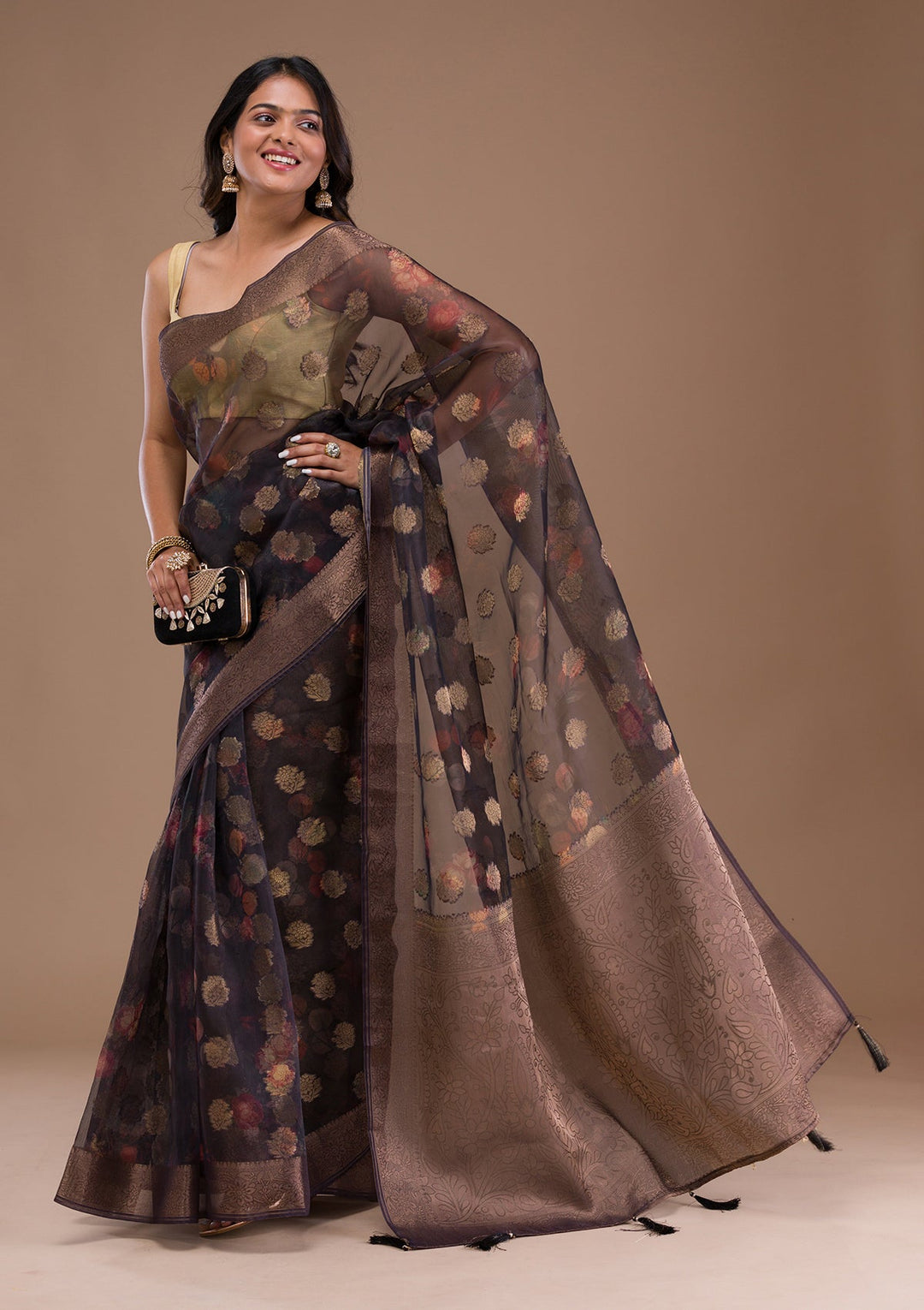 Pink Zariwork Georgette Designer Saree-Koskii