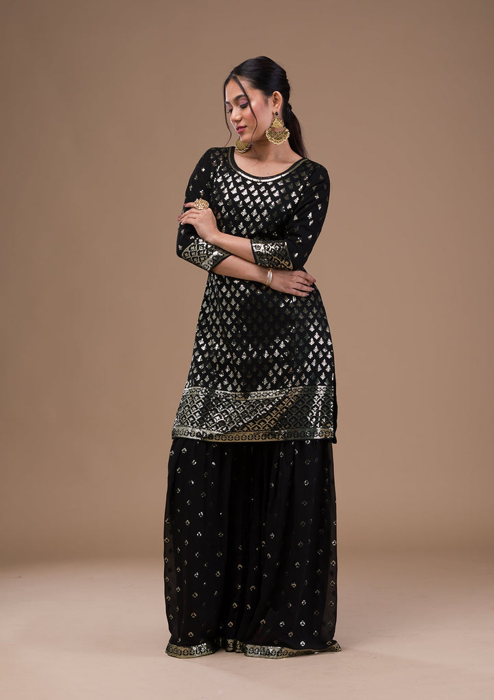 Black Sequins Georgette Readymade Salwar Suit-Koskii
