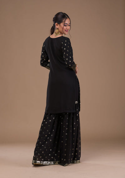 Black Sequins Georgette Readymade Salwar Suit-Koskii