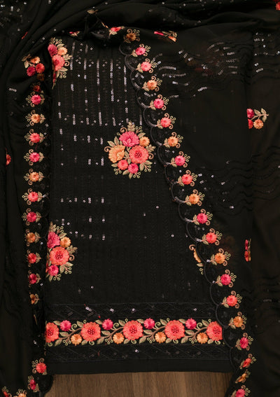 Black Sequins Georgette Unstitched Salwar Kameez-Koskii