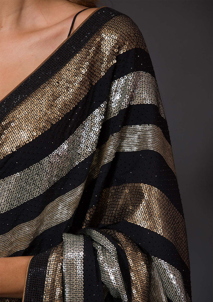 Black Sequins Georgette Saree-Koskii