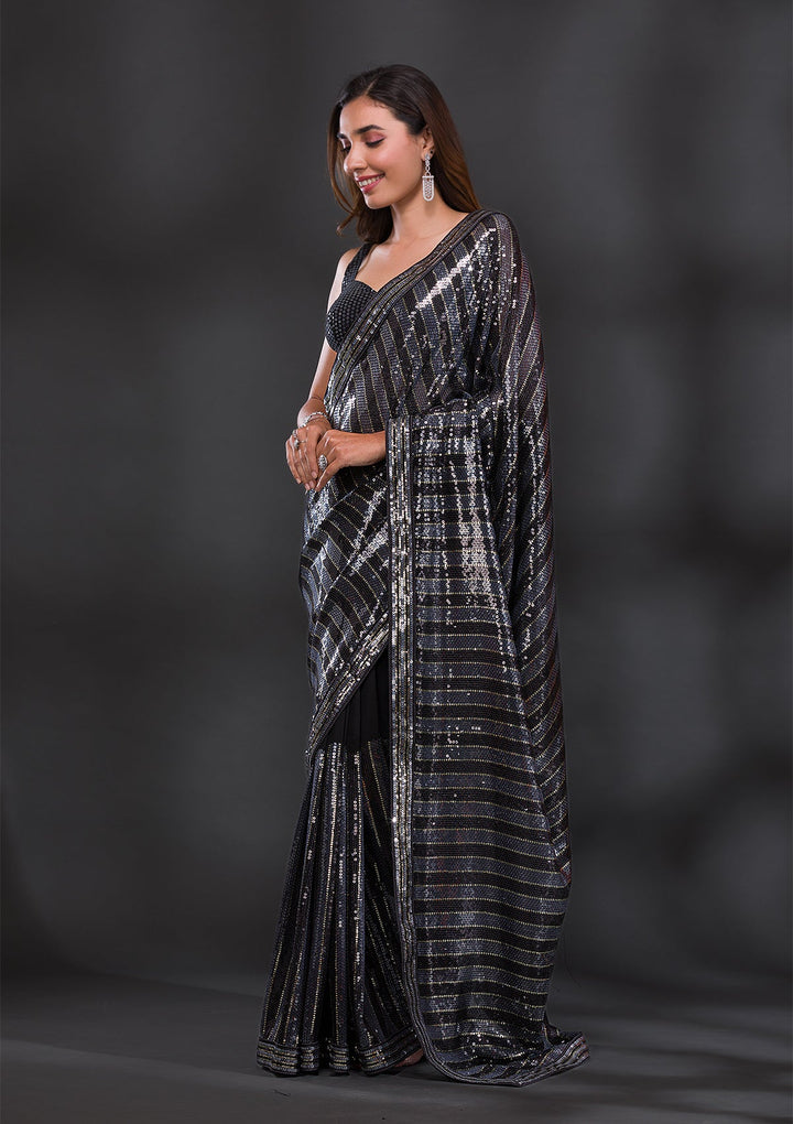 Black Sequins Georgette Saree-Koskii