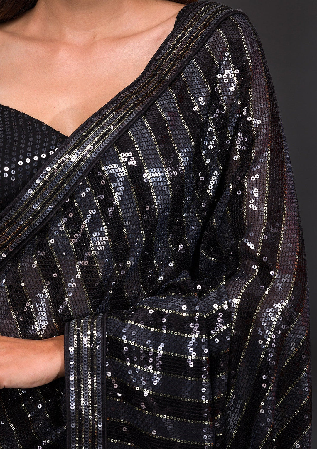 Black Sequins Georgette Saree-Koskii