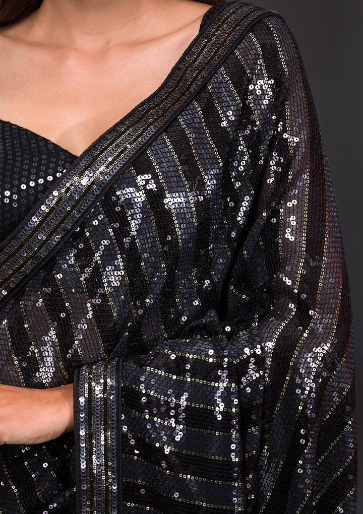 Black Sequins Georgette Saree-Koskii