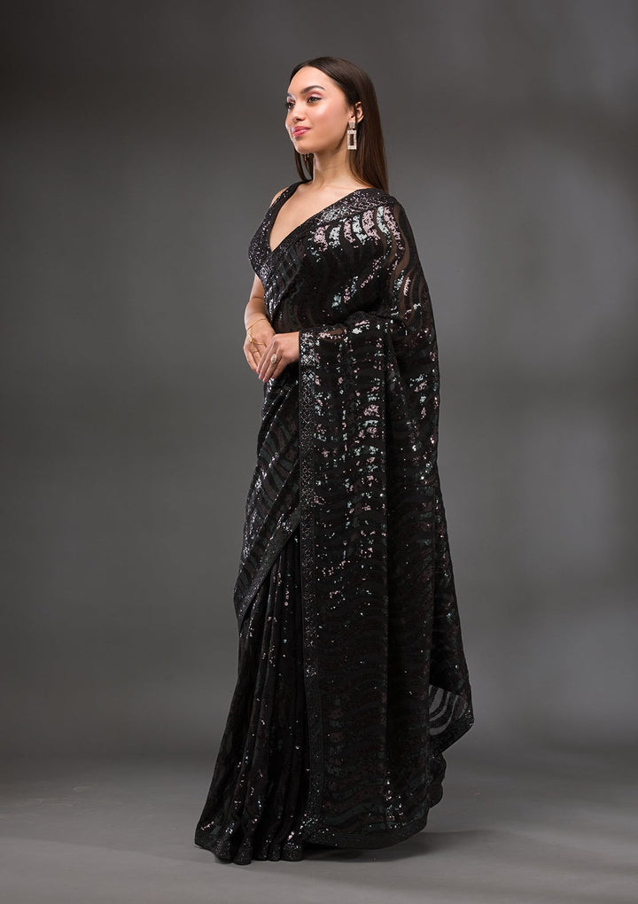 Black Sequins Georgette Saree-Koskii