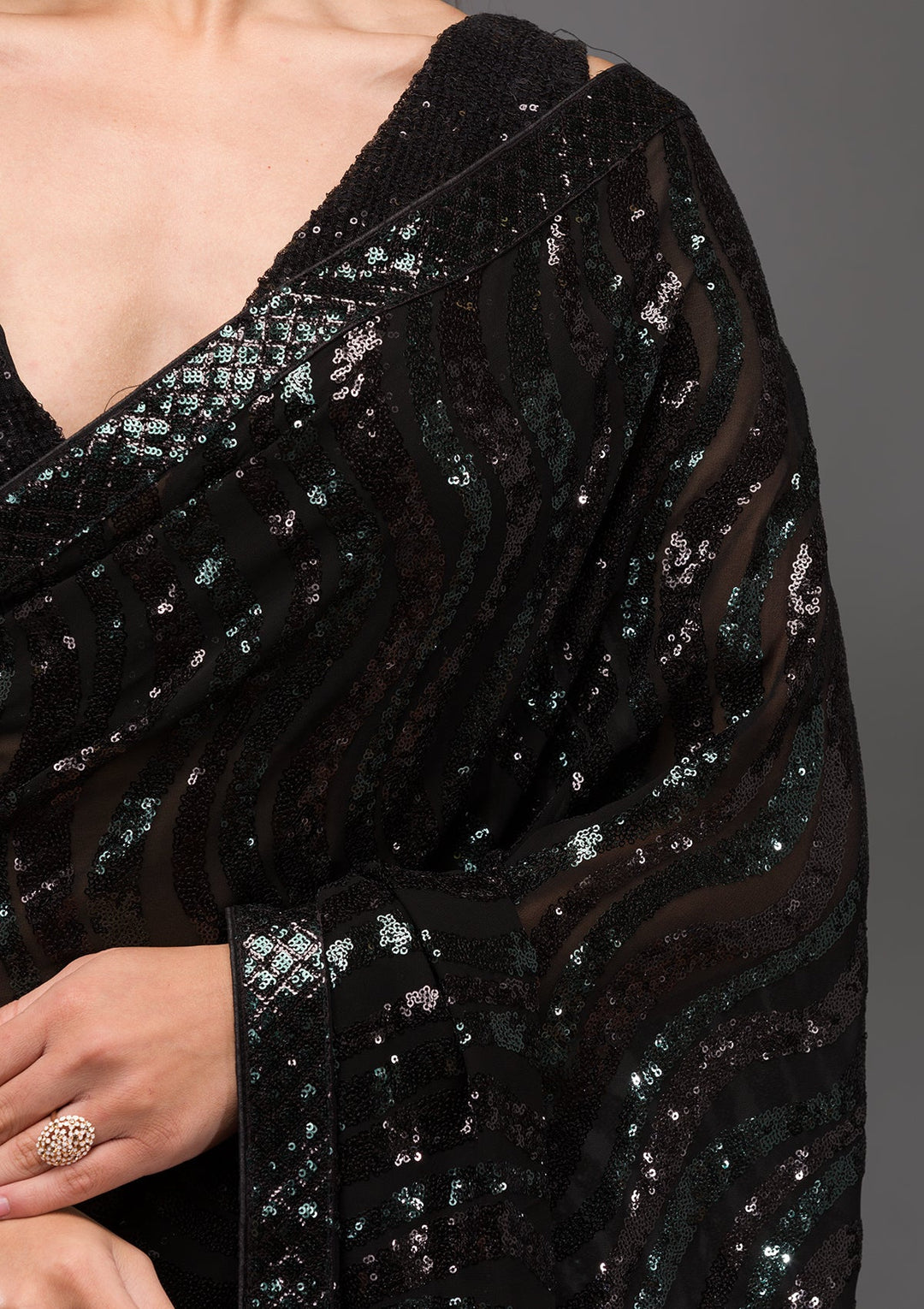 Black Sequins Georgette Saree-Koskii
