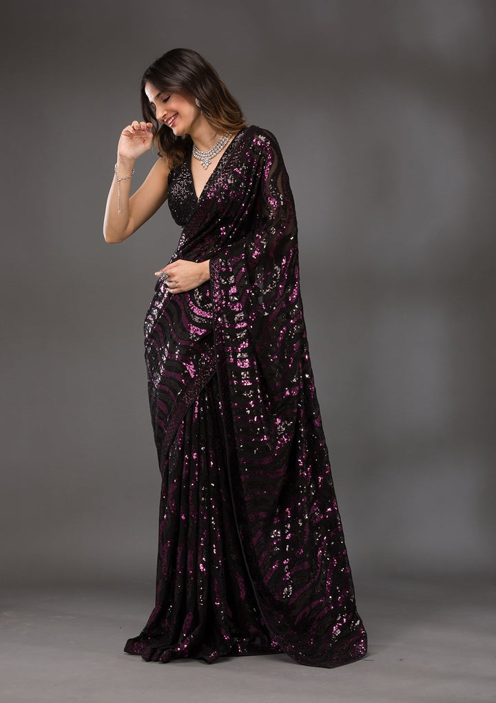 Black Sequins Georgette Saree-Koskii