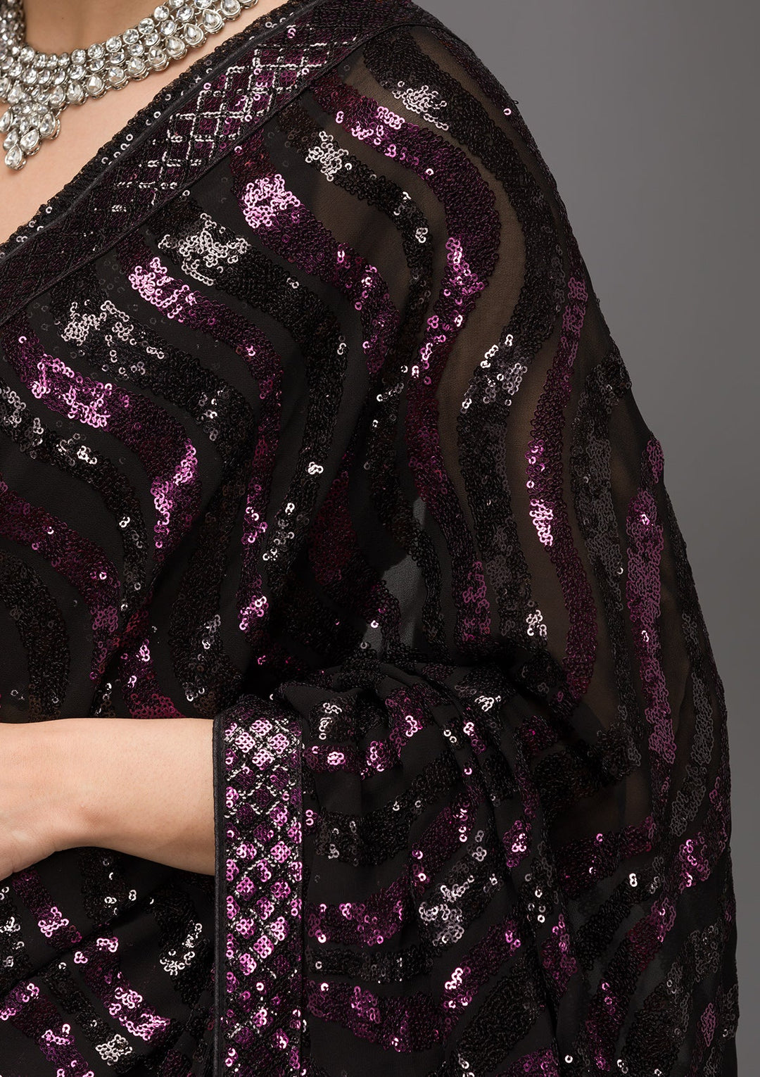 Black Sequins Georgette Saree-Koskii